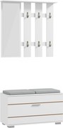 HOMCOM Set de Depozitare pentru Hol 4-în-1, Cuiere, Oglindă, Bancă pentru Încălțăminte cu Scaun, 85x35x49 cm, Alb | Aosom Romania