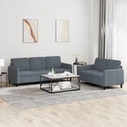 vidaXL Set canapea, 2 piese, gri închis, catifea