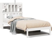 vidaXL Pat cu bibliotecă fără saltea, alb, 90x200 cm, lemn masiv pin