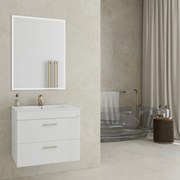 Set dulap baza suspendat alb cu 2 sertare Drop Lines Athena si lavoar alb 60 cm