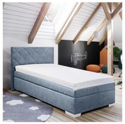 Pat tapițat LANA 90x200 cm cu spațiu de depozitare și saltea inclusă, albastru