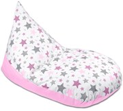Fotoliu copii Bean Bag Lounger All Pink Stars, husa bumbac detasabila