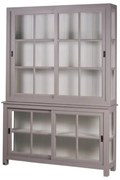Vitrina, gri, din lemn de pin masiv cu aspect clasic, double , Lyon
