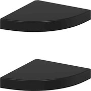 vidaXL Rafturi colț perete, 2 buc., negru extralucios 25x25x3,8 cm MDF