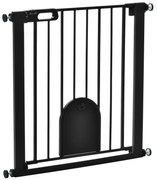 PawHut Barieră de siguranță animale cu ușă închidere automată sistem dublă blocare, oțel negru | Aosom Romania