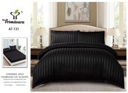 Lenjerie pat dublu, 4 Piese, Damasc Finetat Deluxe, Cu Elastic - Negru