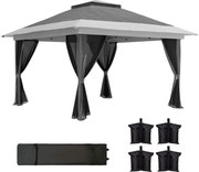 Outsunny Pavilion Pliabil cu Pereți din Plasă, Înălțime Reglabilă și Protecție UV, 356x356x280 cm, Gri | Aosom Romania