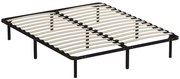 HOMCOM Pat Matrimonial Industrial cu 28 de Doghe și Spațiu de Depozitare, din Lemn și Oțel, 190x160x31 cm, Negru și Lemn | Aosom Romania