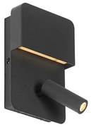 Aplica neagră cu LED inclus cu USB și lampă de citit cu întrerupător - Robin