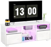 HOMCOM Suport TV 120 cm, suport televizor pentru televizoare de până la 55 inch cu iluminare LED și telecomandă, rafturi din sticlă alb | Aosom Romania