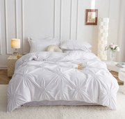Lenjerie Pat Dublu, Bumbac Soft Touch, 6 piese, cu Pliuri Brodate - Alb