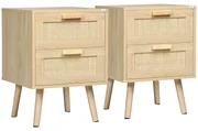 HOMCOM Set 2 Noptiere Boho Elegante, Mobilier Dormitor cu 2 Sertare, 40x40x56cm, Lemn Natural | Aosom Romania