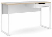 Birou alb EFREM PLUS 512 cu 1 sertar si blat cu decor stejar