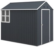 Outsunny Magazie de Grădină din Oțel Galvanizat și PP cu 4 Guri de Aerisire și Fereastră, 259x171x222 cm, Gri și Alb | Aosom Romania