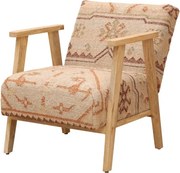 Fotoliu lounge kilim din lână și iută naturală cu structură din lemn de acacia, „Tierra”