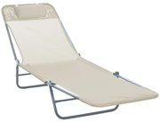Outsunny Sezlong Pliabil pentru Grădină, Spătar Reclinabil, Confortabil, din Textilena, Crem, 182x56x28cm | Aosom Romania