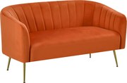 Canapea de design cu 2 locuri, ţesătură Velvet teracota/gold crom-auriu, BAGY