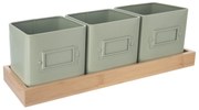 Set ghivece de metal cu suport Orion Greenish, 37 x 13,5 x 12 cm