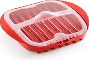 Vas de gatit bacon la cuptorul cu microunde Lekue 1009034, Pana la 6 slice, 25x28x6 cm, -2/+150 °C,Rosu