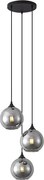 Lampa suspendată Art Deco neagră cu sticlă fumurie cu 3 lumini - Wallace