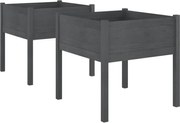 vidaXL Jardiniere de grădină, 2 buc., gri, 70x70x70 cm, lemn masiv pin