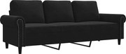 vidaXL Canapea cu 3 locuri, Negru, 180 cm, catifea