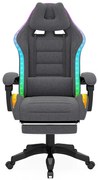RESIGILAT- Scaun gaming, sistem iluminare bandă LED RGB, suport picioare, material textil, Gri