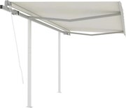vidaXL Copertină retractabilă automat cu stâlpi, crem, 3,5x2,5 m
