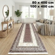 Traversa hol antiderapanta, 400 cm, model clasic geometric, bej-maro