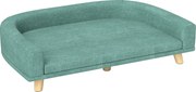 PawHut Canapea Elegantă pentru Animale de Companie, Pat Înălțat cu Pernă Moale, Cadru din Lemn, Verde, 98x67x25cm | Aosom Romania