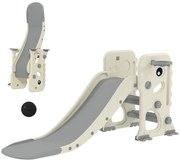 AIYAPLAY Tobogan pentru Copii cu Coș de Baschet și Minge Gri și Crem | Aosom Romania