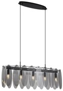Lampă suspendată de design neagră cu sticlă fumurie ovală cu 5 lumini - Mochan