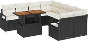 vidaXL Set de masă pentru grădină cu pernă 9 pcs Negru și Crem