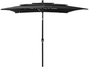 vidaXL Umbrelă de soare 3 niveluri, stâlp aluminiu, negru, 2,5x2,5 m