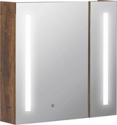 Kleankin Oglindă de Baie cu Lumini LED Reglabile, Dulap de Baie cu 2 Uși cu Oglindă și Raft Reglabil, 70x15x65 cm, Maro | Aosom Romania