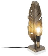 Lampă de masă Art Deco bronz cu bază din marmură - Leaf