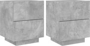 vidaXL Noptiere cu lumini LED, 2 buc., gri beton, lemn prelucrat