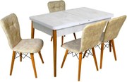 Set masa extensibila cu 4 scaune tapitate Homs cristal alb-bej 110 x 70 cm