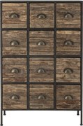 Comodă cu multe sertare, industrială, din metal și lemn, negru, cu 12 sertare, mânere scoică și picioare metalice, 92 x 60,5 x 33,5 cm, „Matteo”