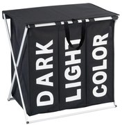 Coș mare de rufe blocabil TRIO TOP BLACK 118 l, 3 compartimente pentru haine murdare, WENKO
