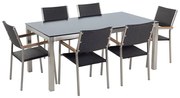 Set de masă pentru grădină Grosso (negru) (blat din sticlă 180x90 cm) (scaune din ratan) (sticlă). 1011749