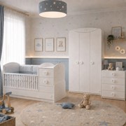 Set mobilier camera bebelus Cotton Baby, 3 piese , pat transformer, dulap 3 usi si comoda