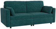 Canapea clasică cu 3 locuri cu scaun capitonat și arcuri, canapea din catifea pentru living și birou cu perne, 178x82x85cm verde HOMCOM | Aosom RO