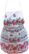 Sort de bucatarie din bumbac 100% Casa Gino®, cu buzunar, marime universala, cordon de prindere lung, Motive traditionale si trandafiri