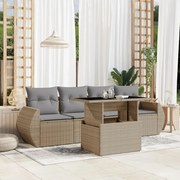 vidaXL Set canapele de grădină cu perne, 5 piese, bej, poliratan