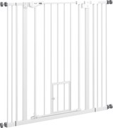 PawHut Poartă Reglabilă pentru Câini Înaltă cu Ușă Mică și Închidere Automată, 74-101x104cm, Alb | Aosom Romania