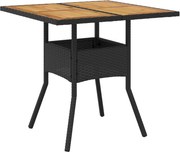 vidaXL Masă grădină, blat din lemn acacia, negru 80x80x75 cm poliratan