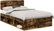 vidaXL Cadru de pat Stejar fumuriu 135 x 190 cm Lemn de pin masiv