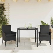 vidaXL Set mobilier de grădină cu perne 3 piese negru poliratan&amp;sticlă