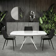 MASA OVALA EXTENSIBILA -STICLA CERAMICA CU PICIOR METALIC - ALB